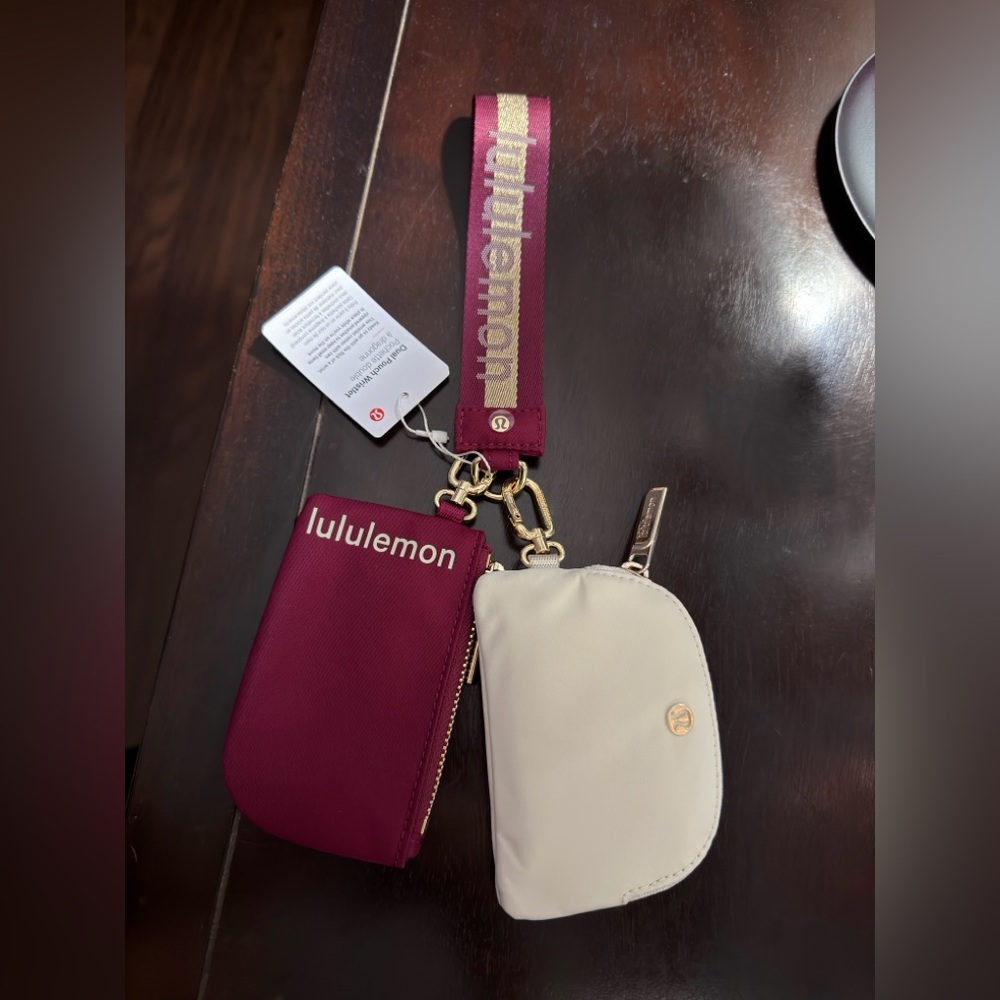 Lululemon Athletica Burgundy and Cream Key & Card Holder Set
